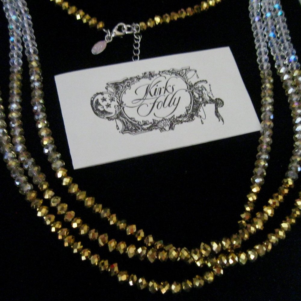KIRKS FOLLY RARE/SIGNED/STUNNING "3 STRAND FACETED CUT BEADED NECKLACE" WOW!